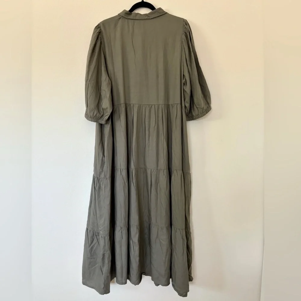NWT City Chic Charlotte Tiered Olive Green Short Sleeve Maxi Dress Boho Style